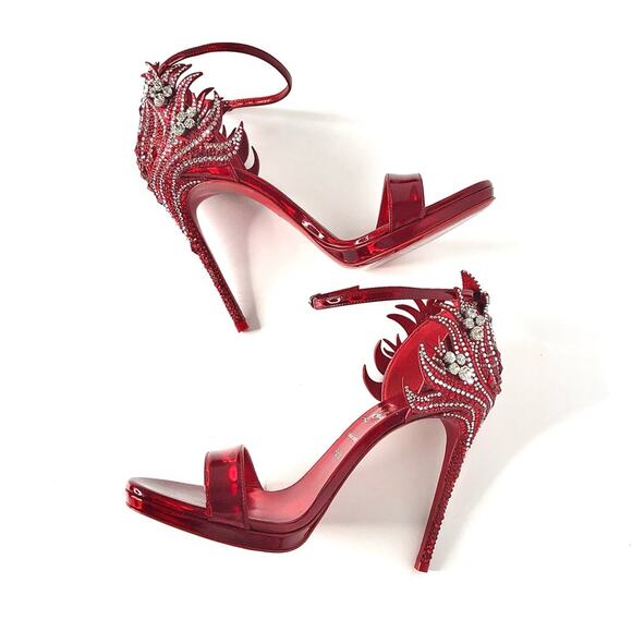 NEW Christian Louboutin Loubi Vega Red Crystal Embellished Strappy Sandals 38 - Picture 5 of 9